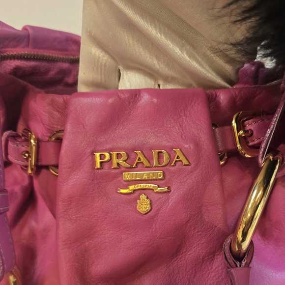 Prada Fuchsia Pink Leather Ruched Hobo Shoulder Bag. With Dustbag. - Picture 9 of 15